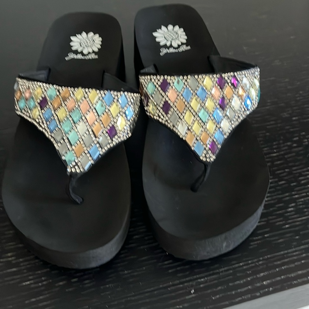 Yellow Box wedge flip flops